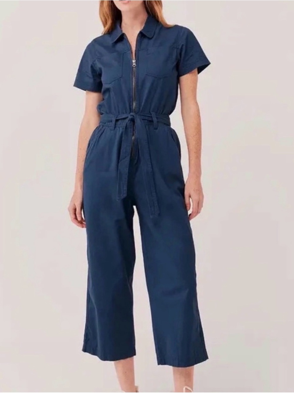 PACT Boulevard Brushed Twill Zip Front Jumpsuit Navy XXL Organic Cotton Utility